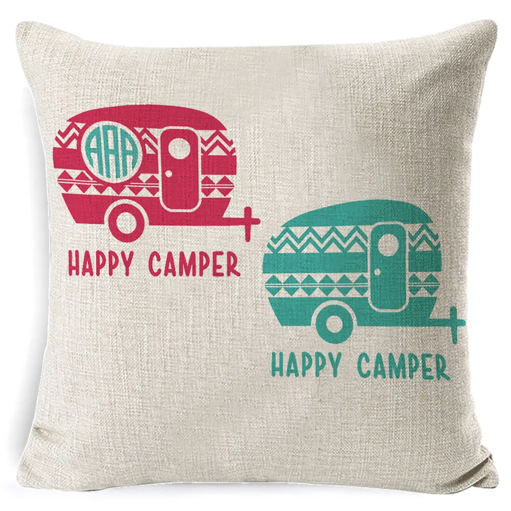 Cotton Linen Cushion Cover Best Memories Happy Camper Decorative Pillow Case Bedroom Sofa Home Decor Gift Fundas De Cojin