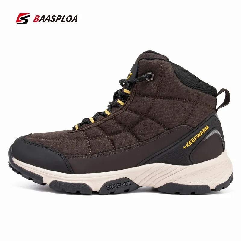 Men\'s Leather Fabric Shoes Waterproof Outdoor Travel Hiking Warm Winter Sneakers Casual Boot Baasploa 2021 New Arrival