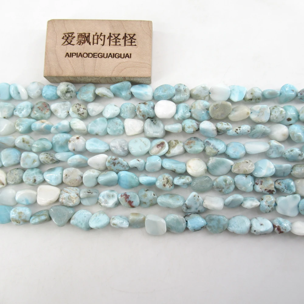 APDGG Natural Blue Larimar Beads Nugget Freeform Real Gems Stone 15\