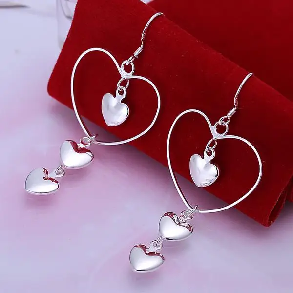 Hot 925 Sterling Silver romantyczne kolczyki w kształcie serca dla kobiet moda uroki impreza ślubna biżuteria prezenty świąteczne