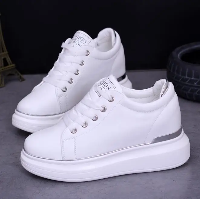 2023 Hidden Heels Women Platform Wedge Sneakers Ladies Leather Golden  White Shoes Female Krasovki Tenis Feminino Casual