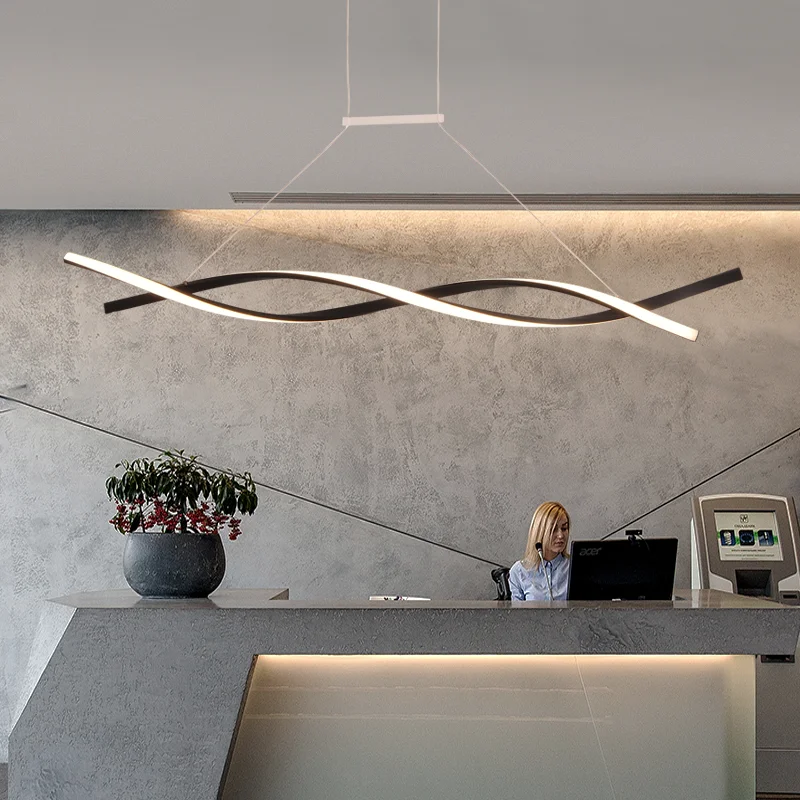 

LED remote control chandeliers Office Dining room Kitchen Island spiral Chandelier lamp Aluminum wave Lustre Avize