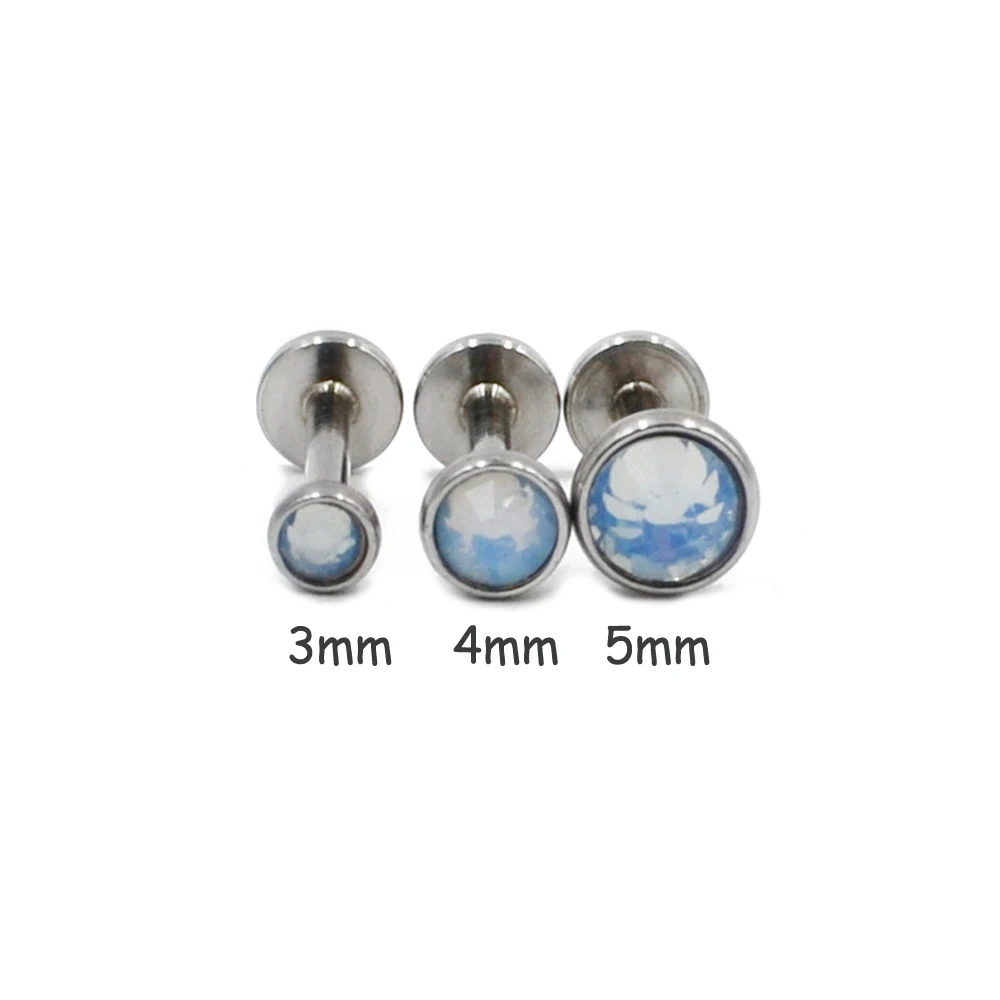 1PC Opal CZ Gem Lip Labret Stud Surgical Stainless Steel Tragus Ear Cartilage Helix Earring Body Percing Jewelry Internally 16G