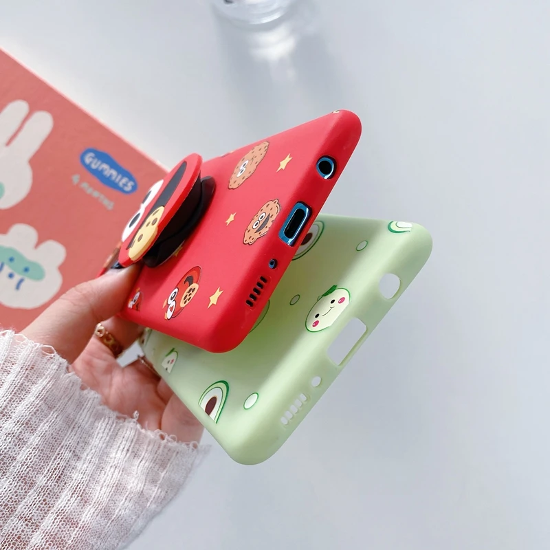 3D silicone cartoon phone holder case for xiaomi Poco X3 Nfc pocoX3 Pro avocado finger stand grip anime cute cover coque