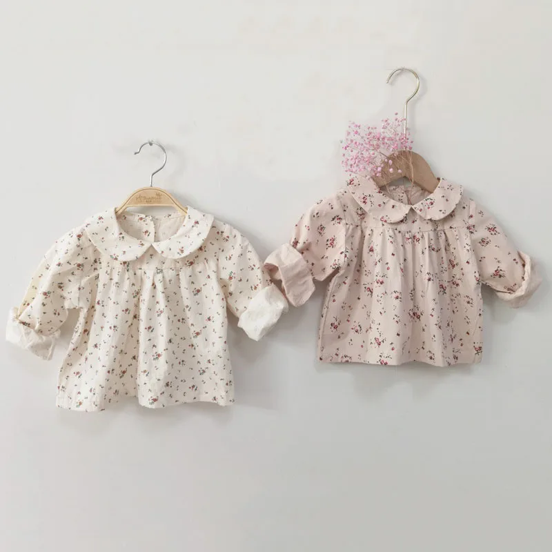 Spring Baby Girl Blouse Cotton Long Sleeve Floral Korean Style One Piece Baby Girl Shirt 0-2 Years Children Clothes