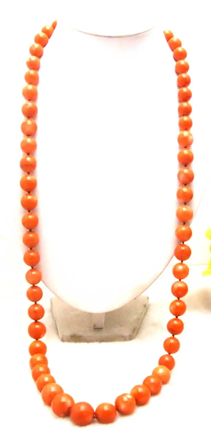 

Qingmos Natural Orange Coral Necklace for Women with 9-15mm Graduate Round Coral Beads Sweater Long Necklace 25" Fine Jewelry