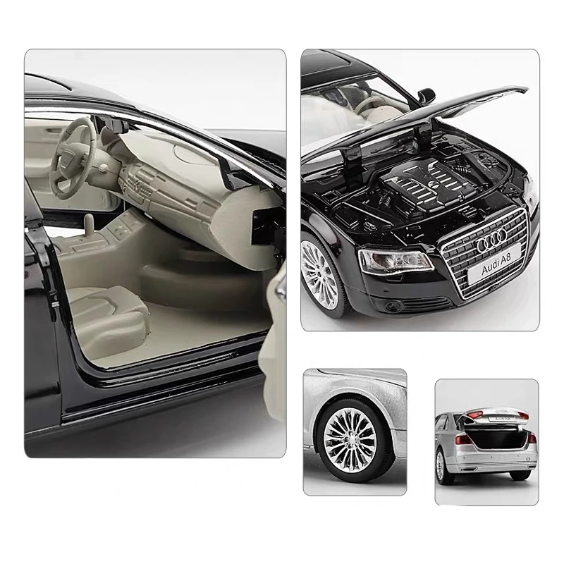 1/32 AUDI A8 Alloy Car Model Diecasts Metal Toy Vehicles Car Model High Simulation Sound and Light Collection Childrens Toy Gift