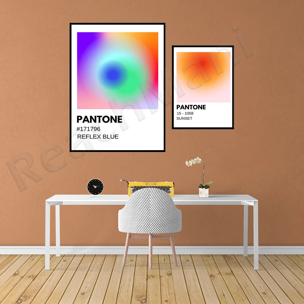 Pantone reflective blue modern printing, warm color, Pantone sunset, Pantone poster decoration aesthetic gradient poster