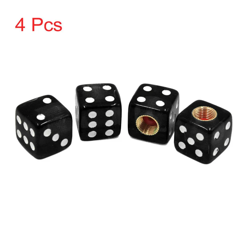 4pcs Black Aluminium Nipple Caps Dice Car Truck Bike Tire Air Valve Stem Caps Wheel Rims Useful Hot Exterior Car Accessories