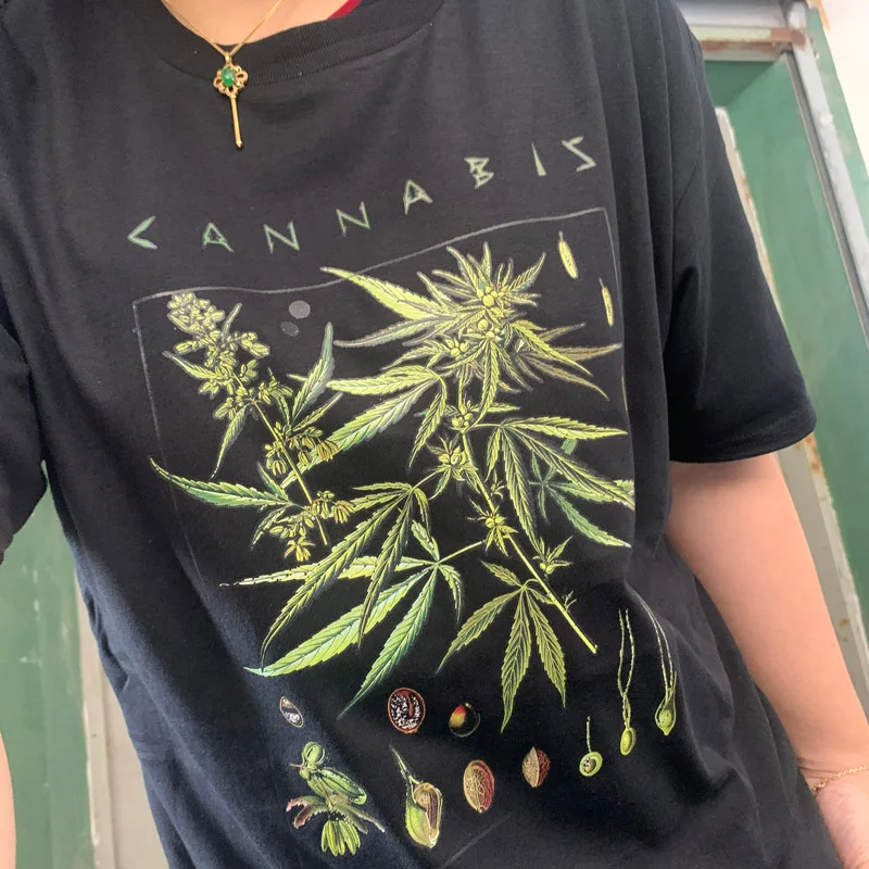 2021 Short Sleeve O-Neck Cannabis T-Shirt Botanical Garden Plant Print Art Botany Bloom Fruit Flower Grow T Shirt