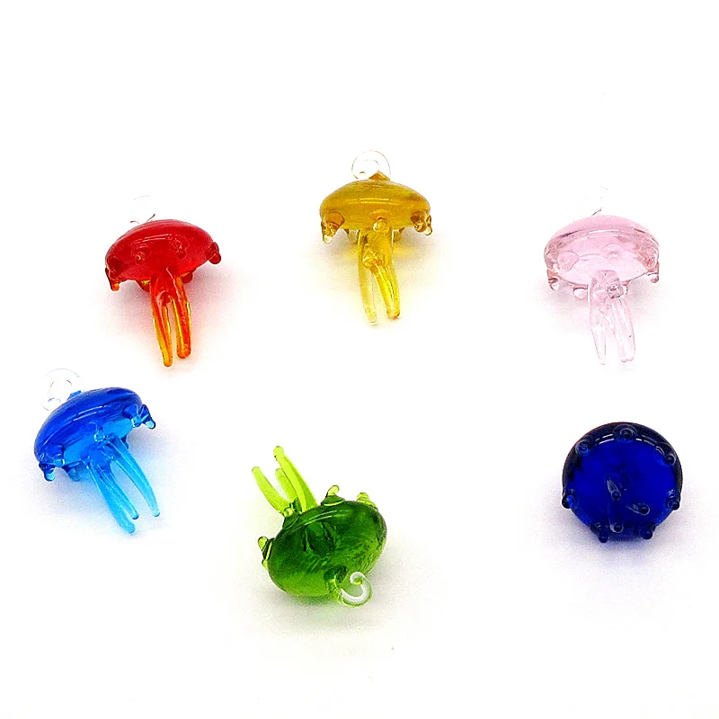 6pcs Custom Handmade Glass Jellyfish Mini Figurine Ornaments Cute Marine Organism Craft Pendant Aquarium Decor Charm Accessories