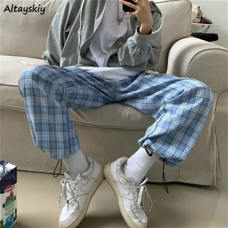 Harem Pants Women Summer Chic Plaid Harajuku Leisure All-match Teens Trousers Fashion BF Style College Workout Ladies Streetwear