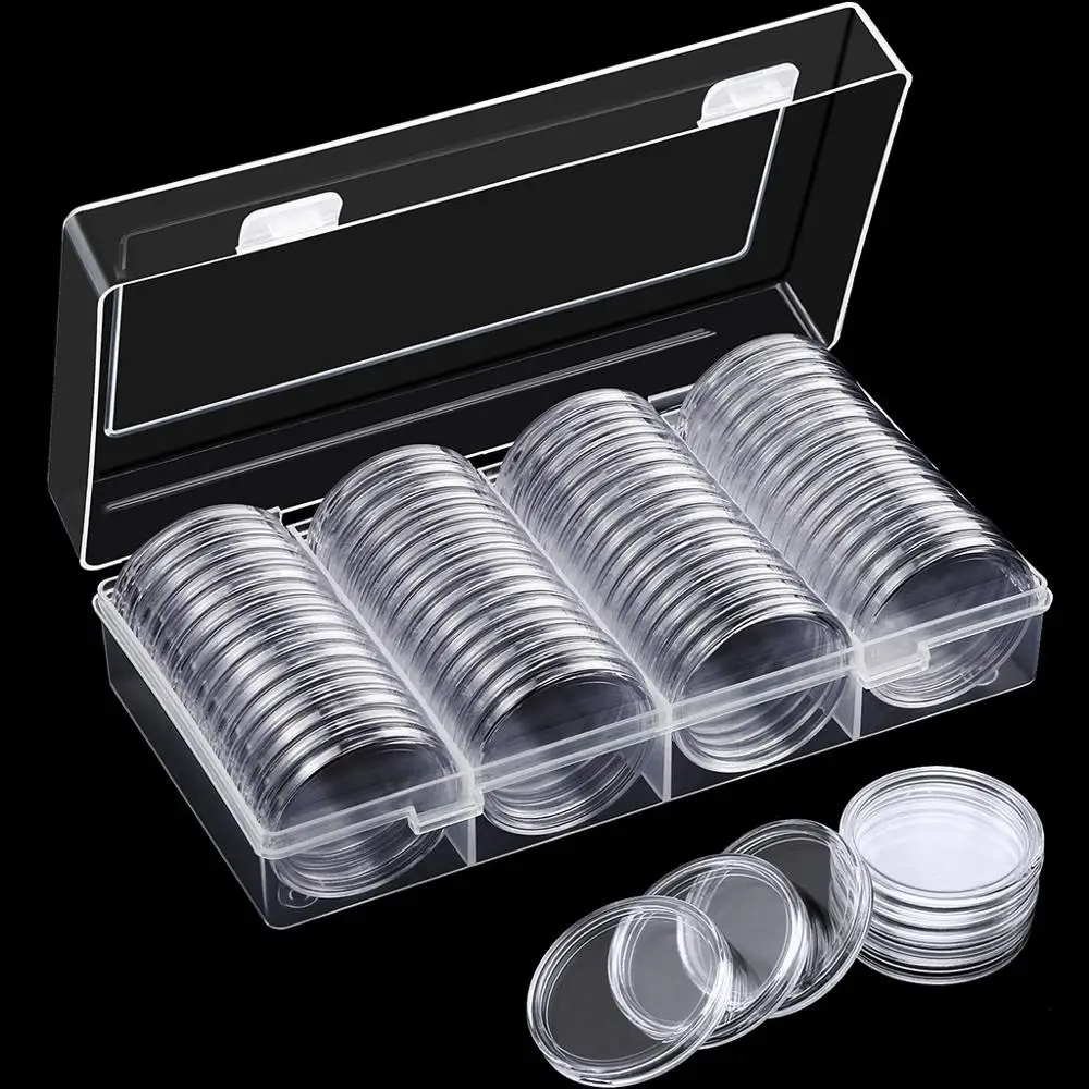 60-Piece 41mm Coin Capsules With Storage Box - Silver Dollar Coin Holders With Foam Gaskets