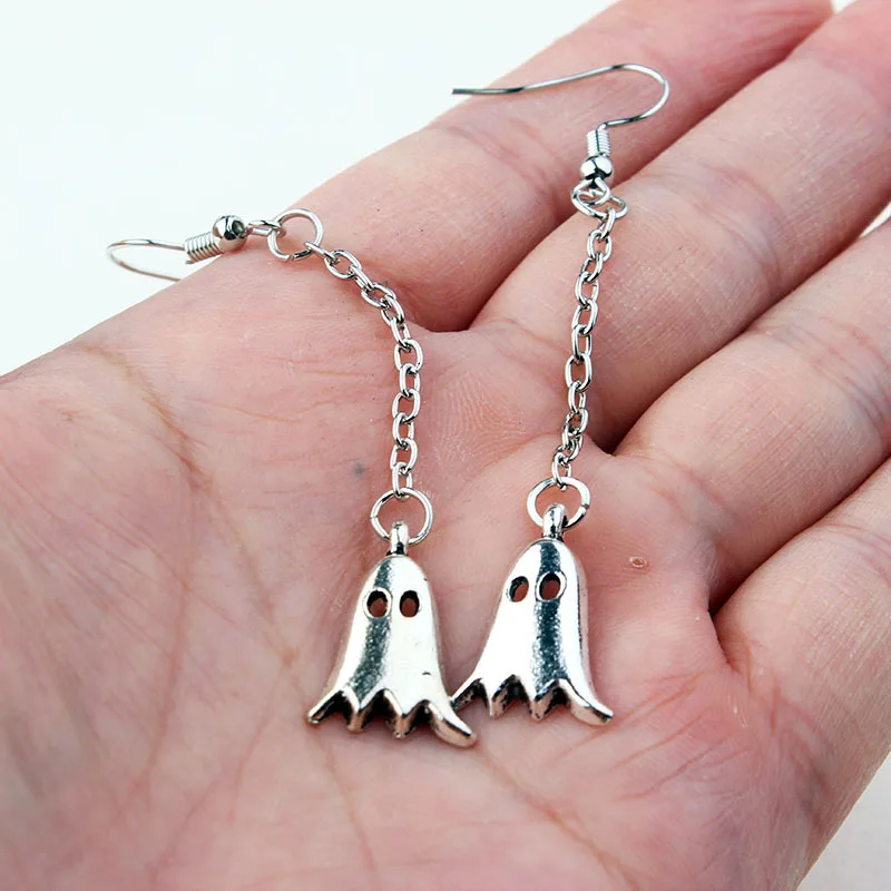 Gothic Tassel Earrings for Women Witchcraft Ghost Earring Silver Color Wizard Magic Halloween Dangle Ear Rings Goth Jewelry