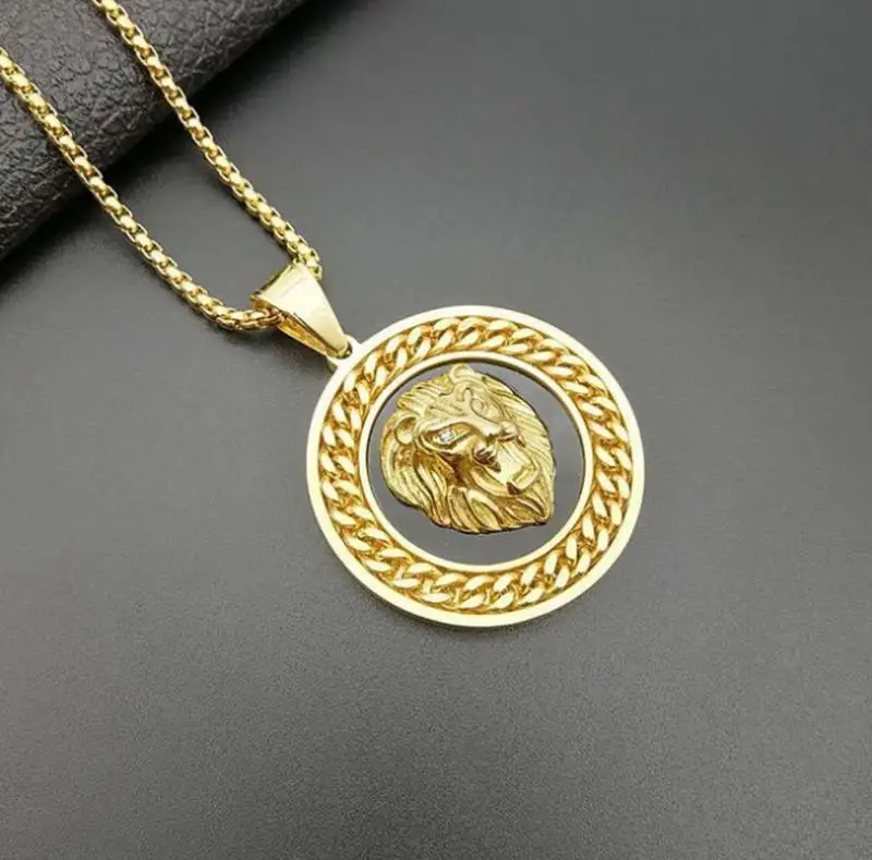 Fashion Personality Animal Lion Head Gold Color Personality Domineering Pendant Necklace for Men Trend Hip Hop Street Jewelry