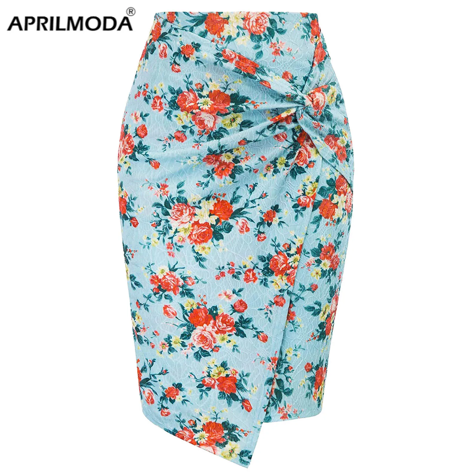 Retro Vintage Sexy Bodycon Womens Skirts 2024 New Knee Length Midi OL Pencil Office Floral Printed High Waist Bandage Skirt