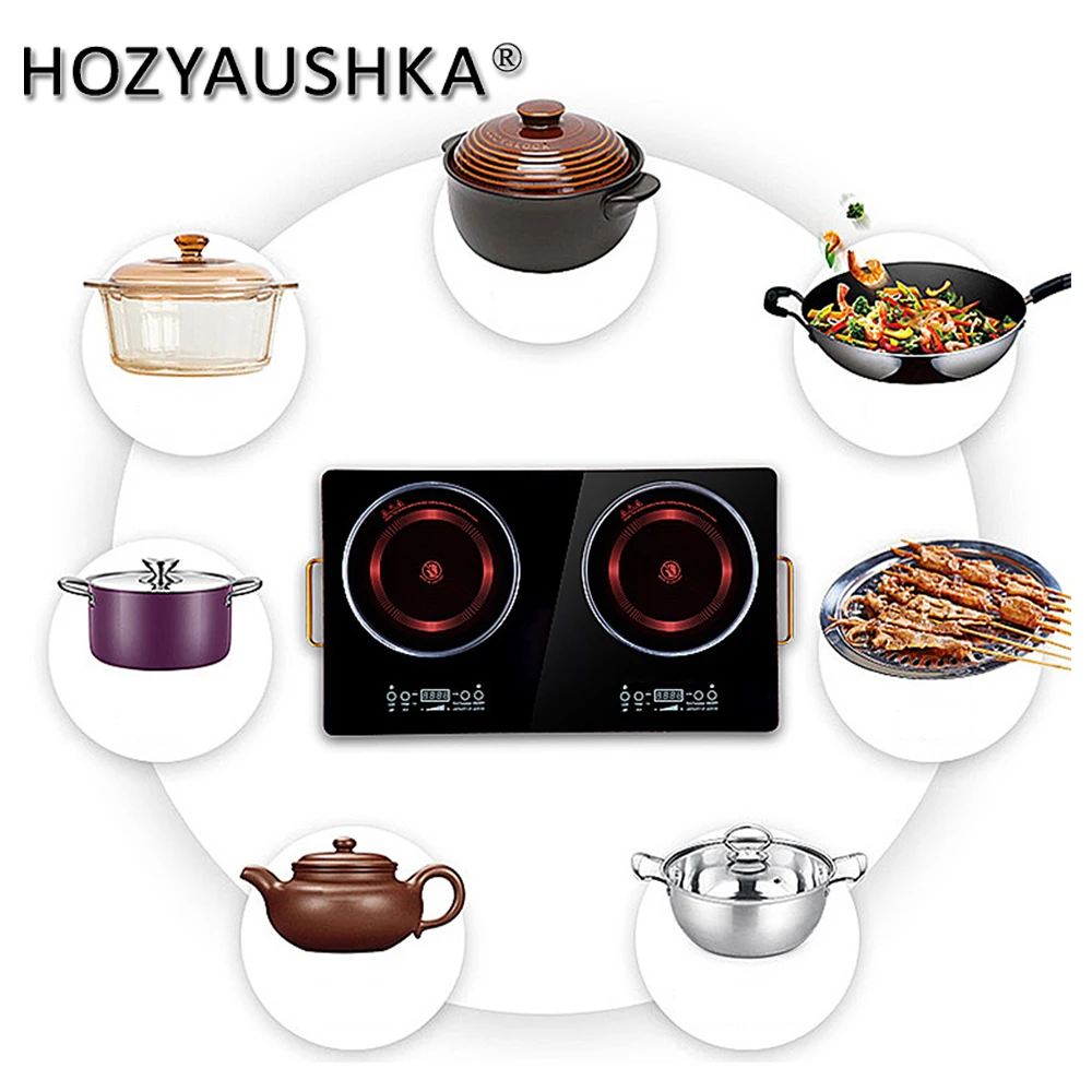 High-power, rapid heating, double-head electric ceramic stove, knob control, suitable for any high-temperature cookware