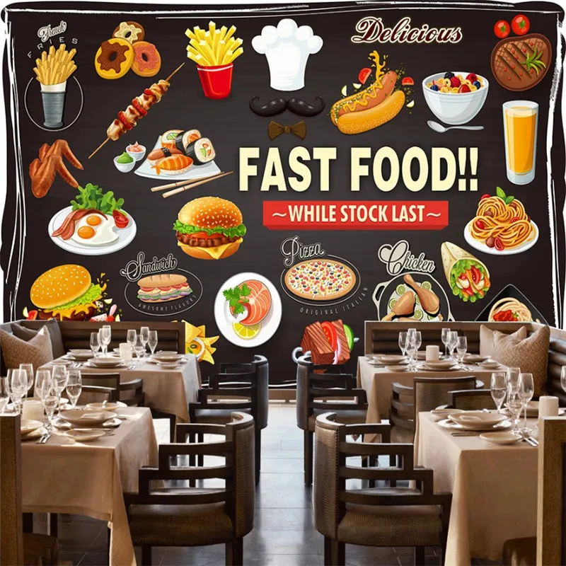 Europe and America Hamburger Western Fast Food Restaurant Snack Bar Industrial Decor Background Mural Wallpaper Wall Paper 3D