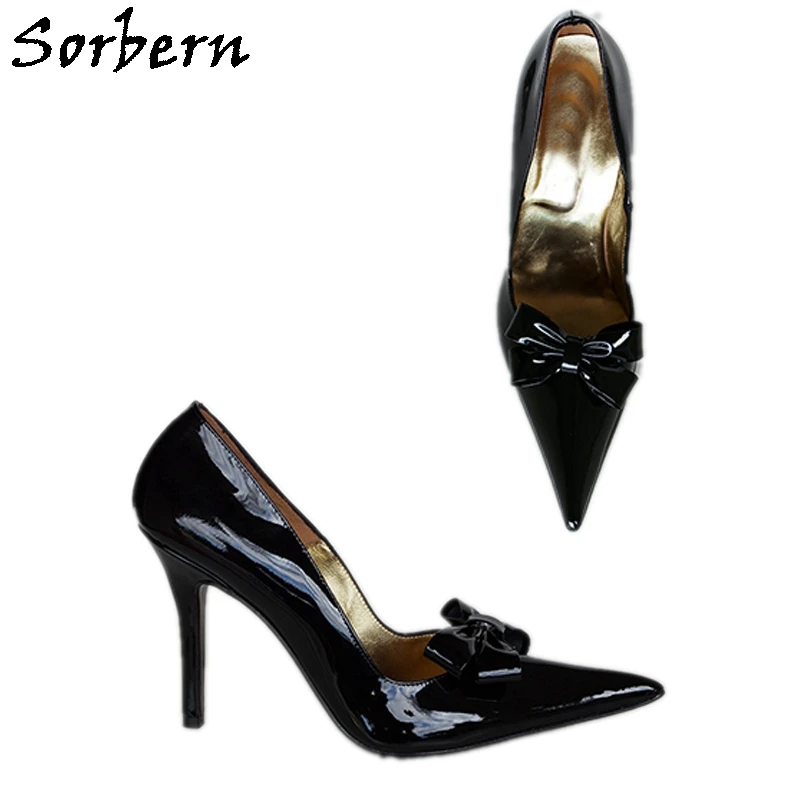 

Sorbern Sexy Itlay Style Women Pumps Pointy Toes Bowknot Stilettos 5 Inch Heels Genuine Leather Night Club Party Heel Custom