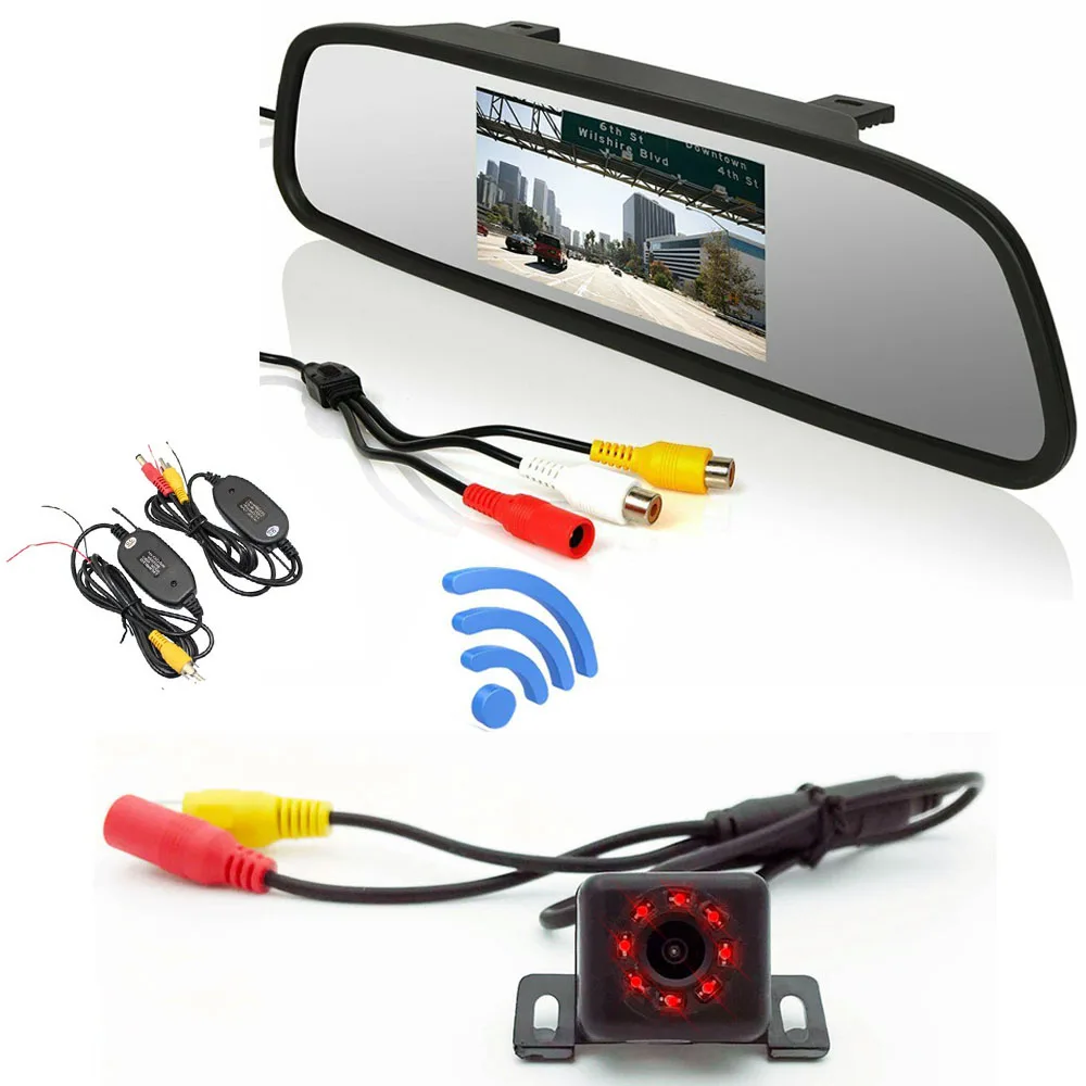 

Wireless CCD HD Parking Monitors System, 8 Infrared Night Vision Car Rear View Camera + 4.3 inch Car Rearview Mirror Monitor