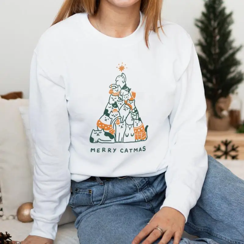 

Sweatshirt MERRY CATMAS COLORED Graphic Printed Cute Cat Lovers Christmas Jumper Pullovers Funny 100%Cotton Long Sleeve Outfits