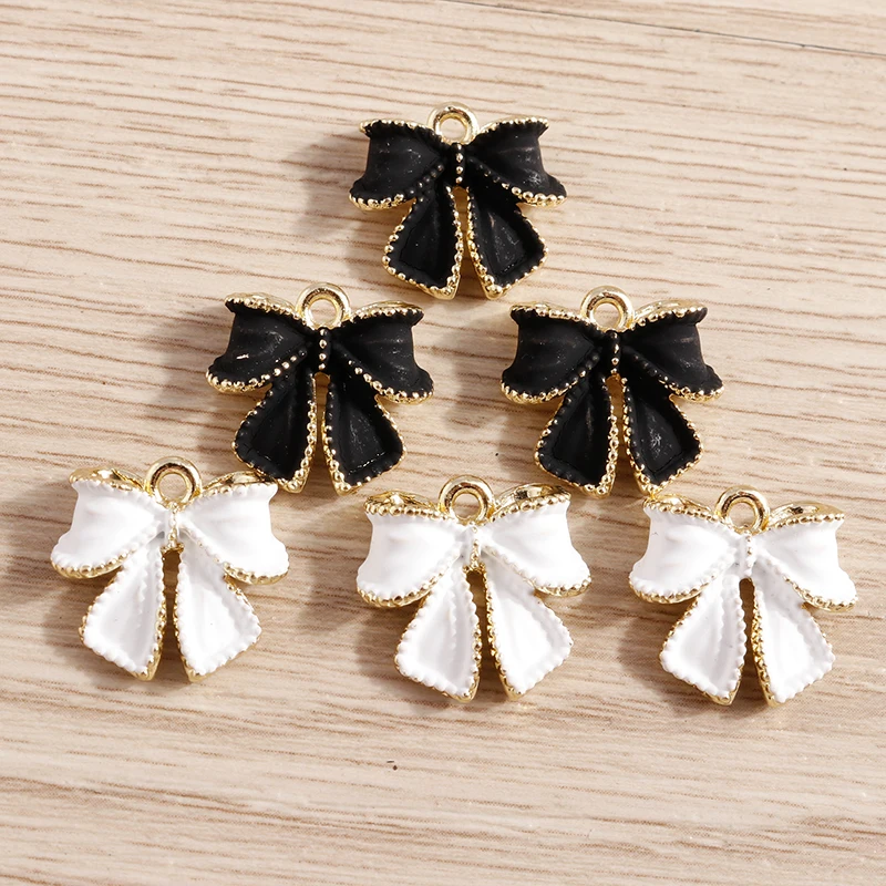 5 Stück 16 x 15 mm niedliche Emaille-Bowknot-Charms-Anhänger für Schmuckherstellung, Tropfen-Ohrringe, Halsketten, Armbänder, DIY-Bastelzubehör – Detail 5
