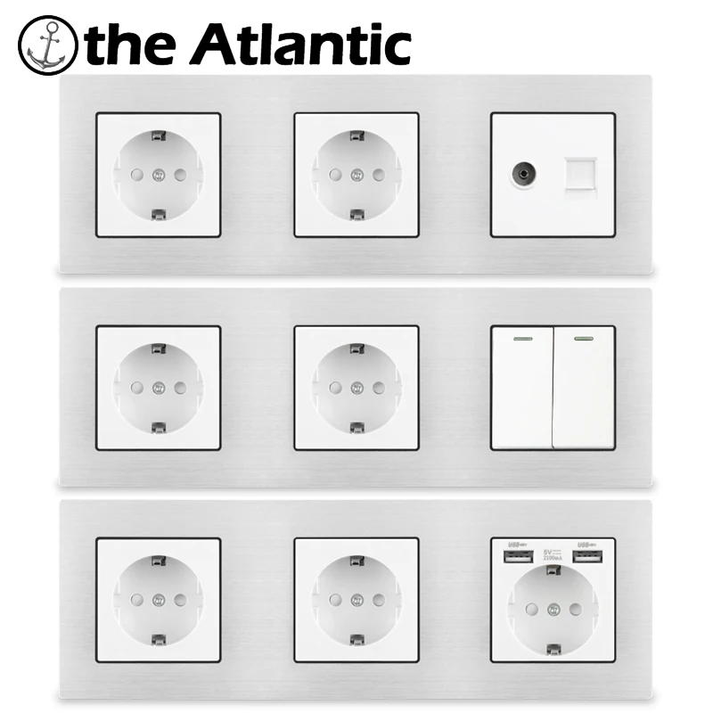 Triple EU Socket Power Socket With USB HDMI RJ45 & TV Antenna RJ11 258Type Wall Socket White Metal Switches  Electrical Socket