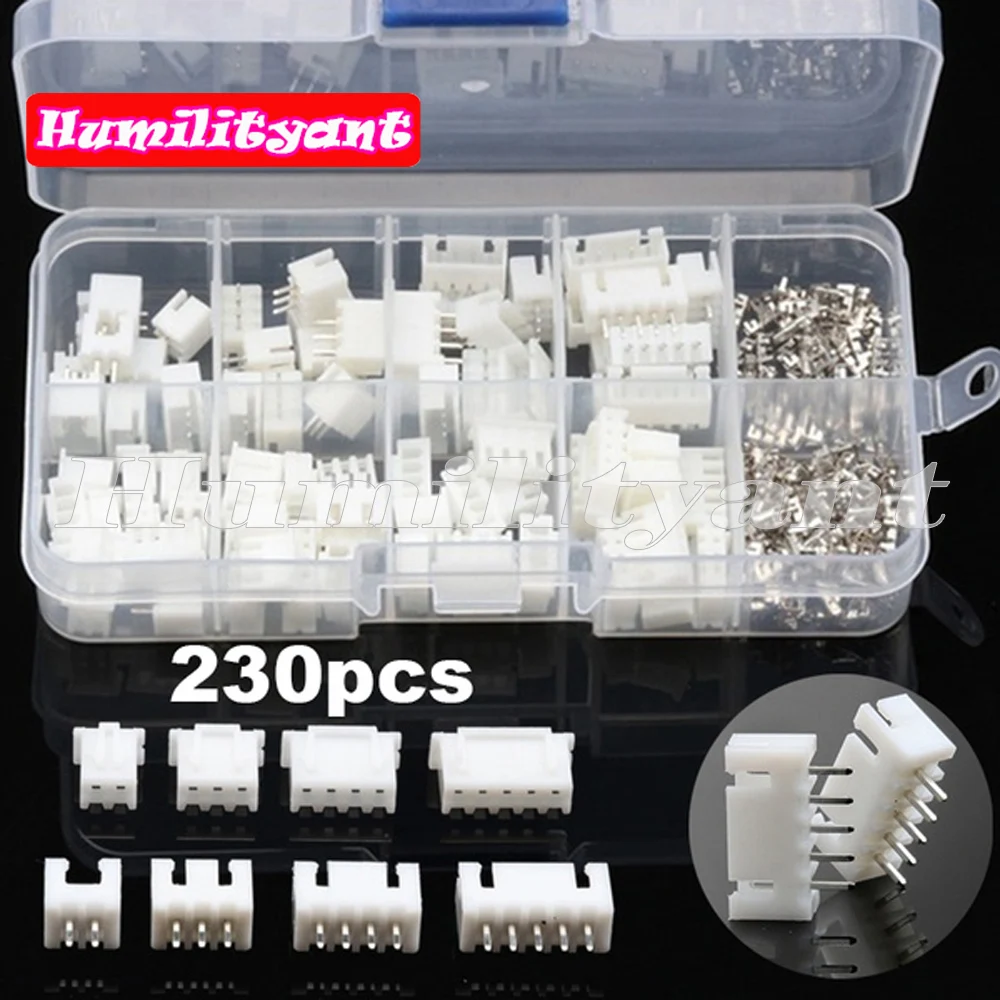 230PCS Wire Connectors XH2/3/4/5P 2.54mm Jumper Pin Housing Header Crimp Kit Male Female Bare Connector