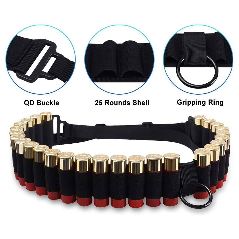 25 Rounds Ammo Shell Holder Belt 12GA Ammo Pouch Rifle Shotgun Cartridge Belt Ammo Holder Waist Bullet Cartridges Holster Shoot