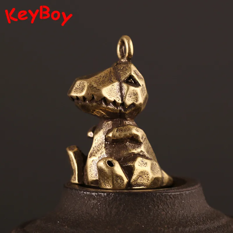 Vintage Brass Dinosaur Keychain Pendant Bag Hanging Ornaments European Cartoon Dinosaur Figurines Key Chain Desktop Decorations