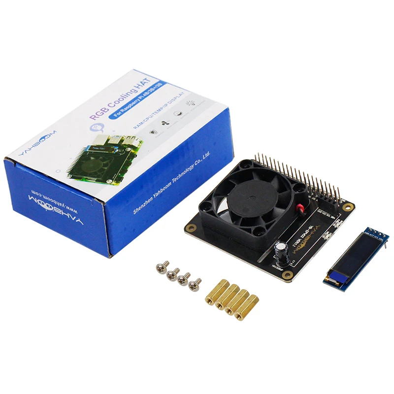 Yahboom RGB Cooling HAT Expansion Board Compatible with Raspberry Pi 5 4B 3B+ With OLED And Cooling Fan