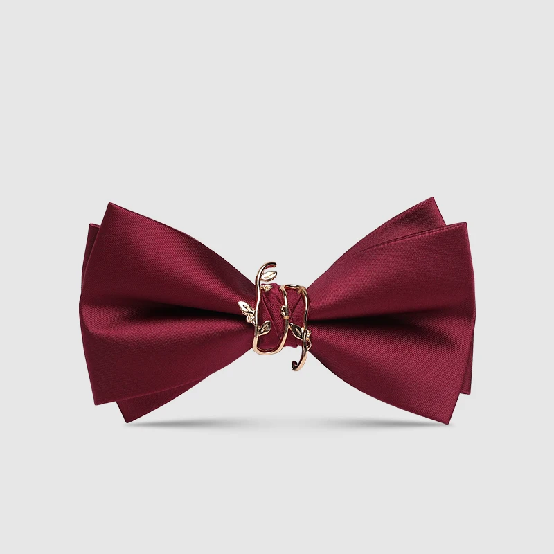 

NEW Wine Red Bow Tie For Men Brand Designer Luxury Metal Two Layer Wedding Party Butterfly Bowtie Men's Gift With Box