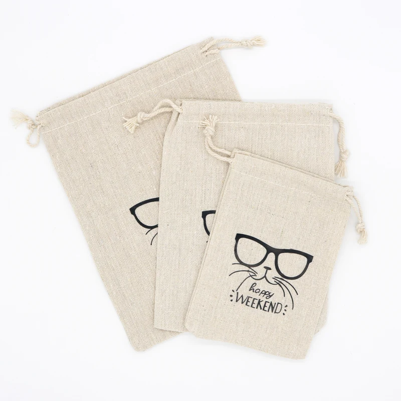 

5pcs Classical Printing Drawstring Cotton Packaging Bag 13x18cm Resuable Cotton Fabric Jewelry Packing Gift Bags Custom logo