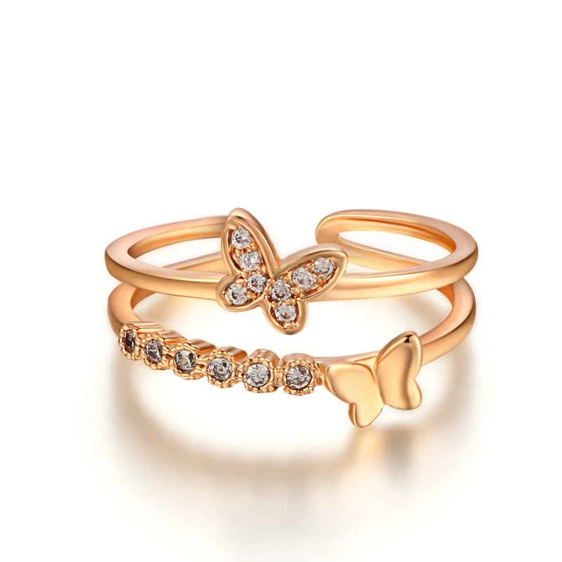 Nuovo Bella Bowknot Oro Rosa di Colore Cubic Zirconia Anelli Registrabili di Modo di Pietra DELLA CZ Dei Monili di Cerimonia Nuziale Per Le Donne Anello R349-5