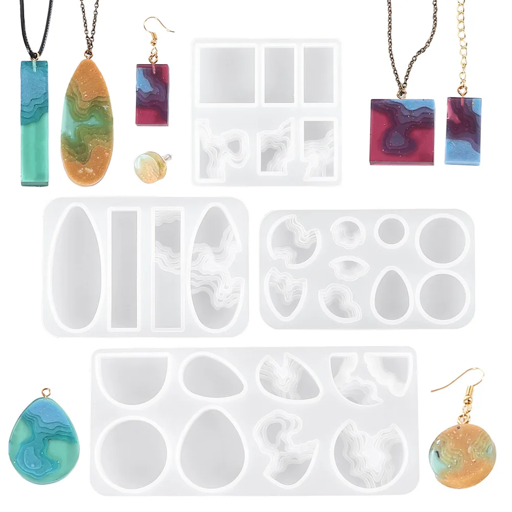 DIY Crystal Epoxy Resin Mold Square Round Island Terrace Necklace Pendant Silicone Mold