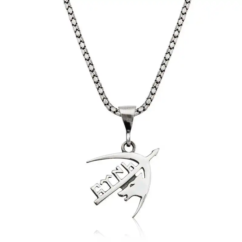 Silver Gray Wolf and Arrow Göktürkçe Turkish Written Pendant 925 Sterling Men Jewelry Wedding Party Birthday Gift - Box - Pendant - Chain Choker - Man - Fashion