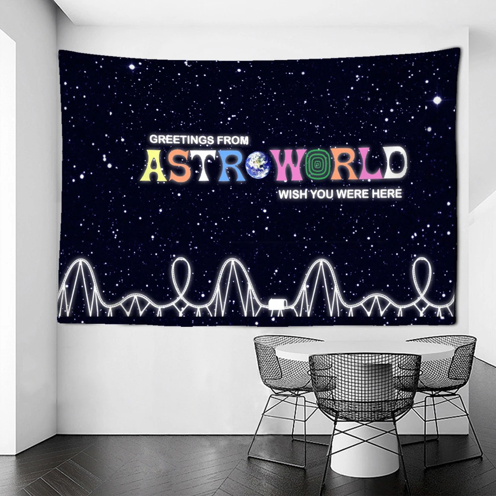 Astro World Letters And Galaxy  Tapestry Wall Art Print Psychedelic Witchcraft Bohemian Hippie TAPIZ Home Decor