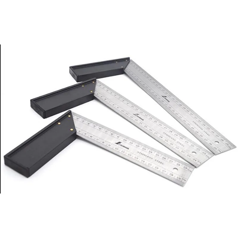 High Quality SHINWA Penguin Miter Try Square Stainless Steel Right Angle Ruler  20/25/30cm Front and Back Same Scale