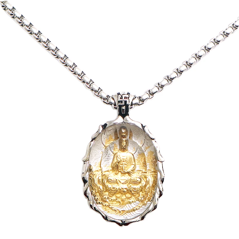 316L Stainless Steel Guanyin Protect Egg Shape Pendant