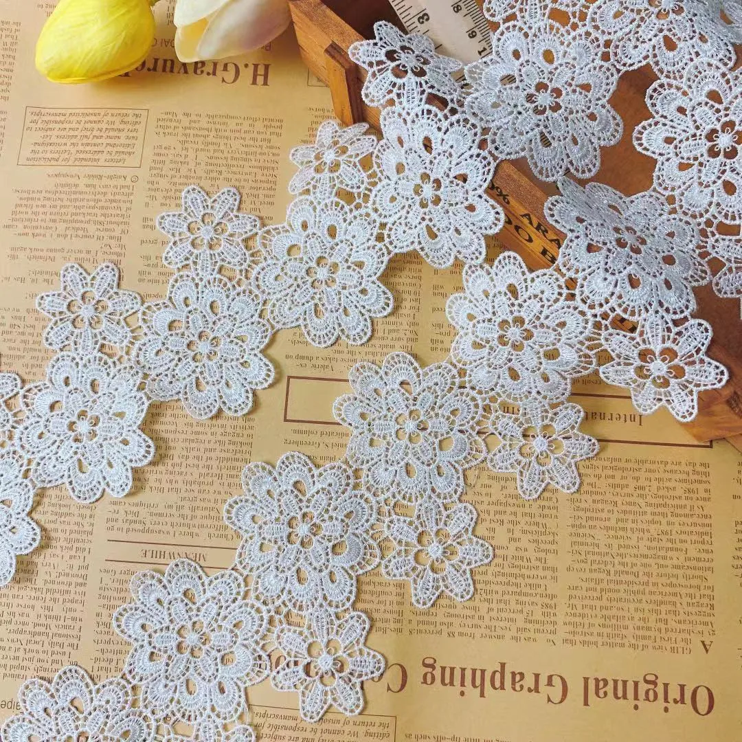 8.5CM Wide Exquisite White Lace Guipure Cotton Fabric Embroidered Flowers Lace Ribbon Trim DIY Handmade Dress Cloth Sewing Decor