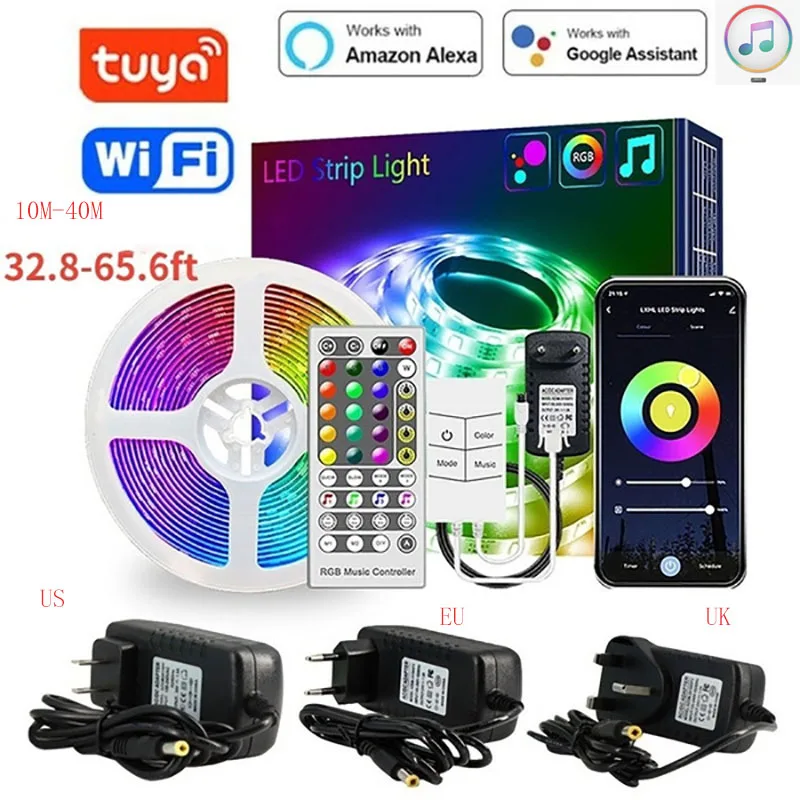 

Светодиодные ленты для подсветки телевизора, Feston LED WiFi, 5050 RGB с музыкальной синхронизацией, декор рождественской комнаты, США, Великобритания, вилка европейского стандарта, 10-40 м