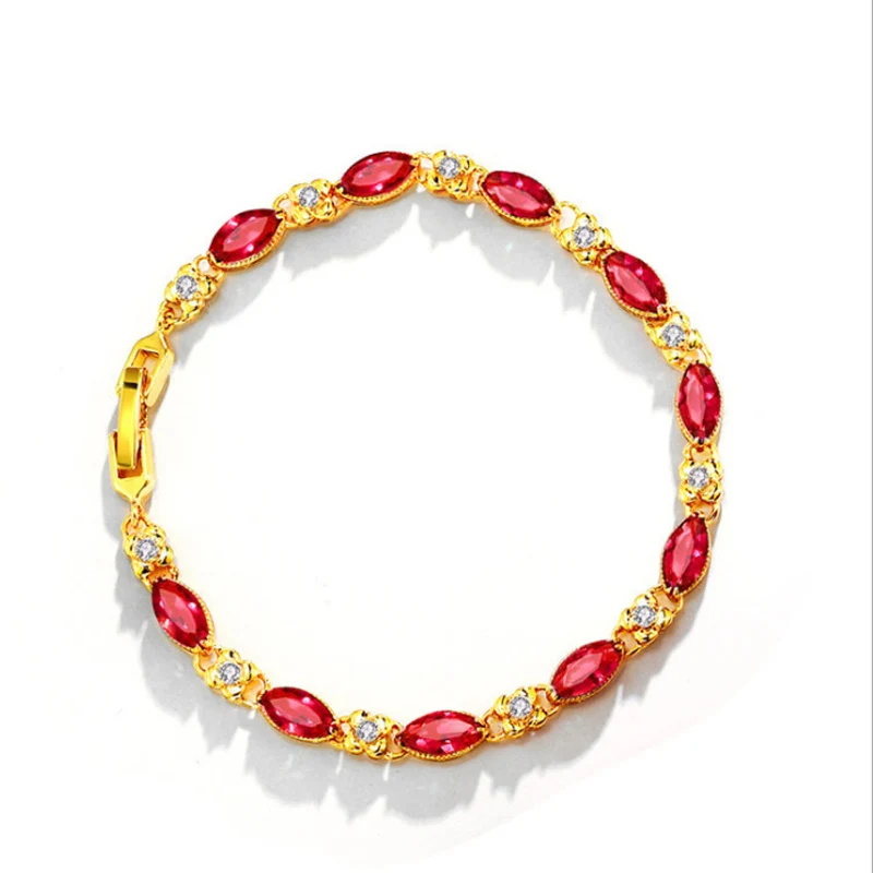 Ruby Bracelet Women's Fashion Gold Plated 24K Gold Sand Gold Imitation Crystal Jewelry Colorful Jewelry Stone Bracelet