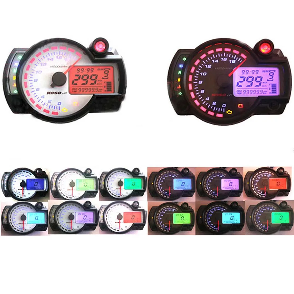 Motorcycle Digital Light LCD Speedometer 18000rpm Odometer Tachometer Speed Sensor 7-color Display Oil Level Meter Modern 299KMH
