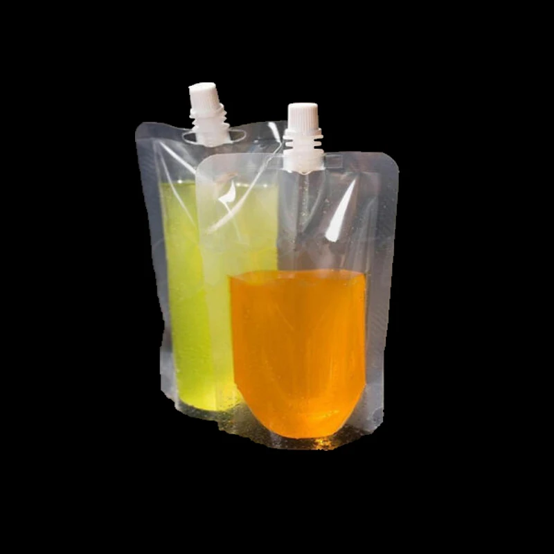 10pcs 100ml~500ml Transparent Stand up Spout Beverage Bags Plastic Spout Pouches for Party Wedding Fruit Juice Beer with Funnels