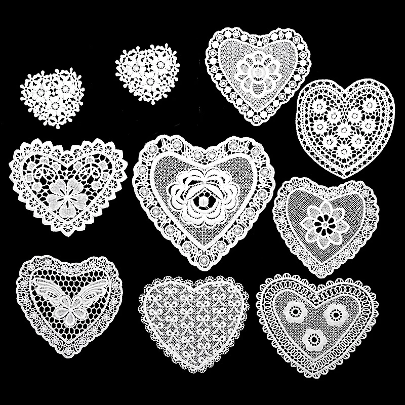 9 types Heart Embroidered flowers three-dimensional hollow embroidery patch White  Collar Fabric Trim DIY Embroidery Lace Fabric