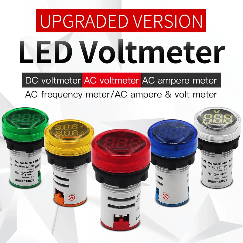 AC voltage digital display indicator ammeter voltmeter dual screen display DC voltmeter DC4-100v HZ frequency indicator 22mm