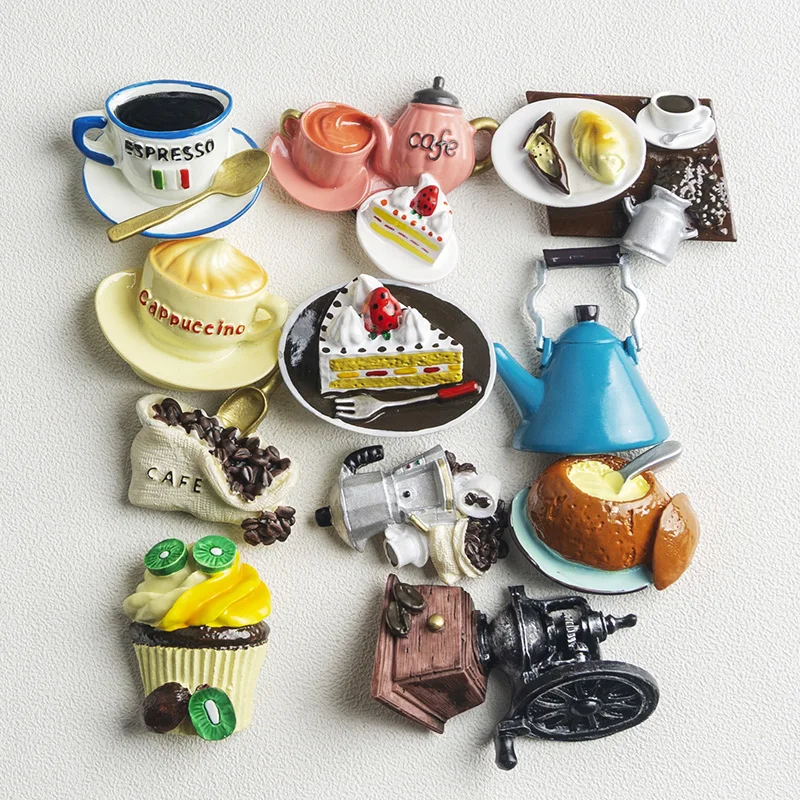 Nordic ins home decoration 3D food macarone coffee refrigerator paste magnetic Coffee cake kettle fridge magnet collection gifts