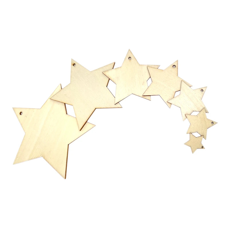 20-100mm Star Pattern Unfinished Wooden Pendant Hanging Ornament Home Decor DIY Scrapbook Party Blank Handmade Crafts Supplies