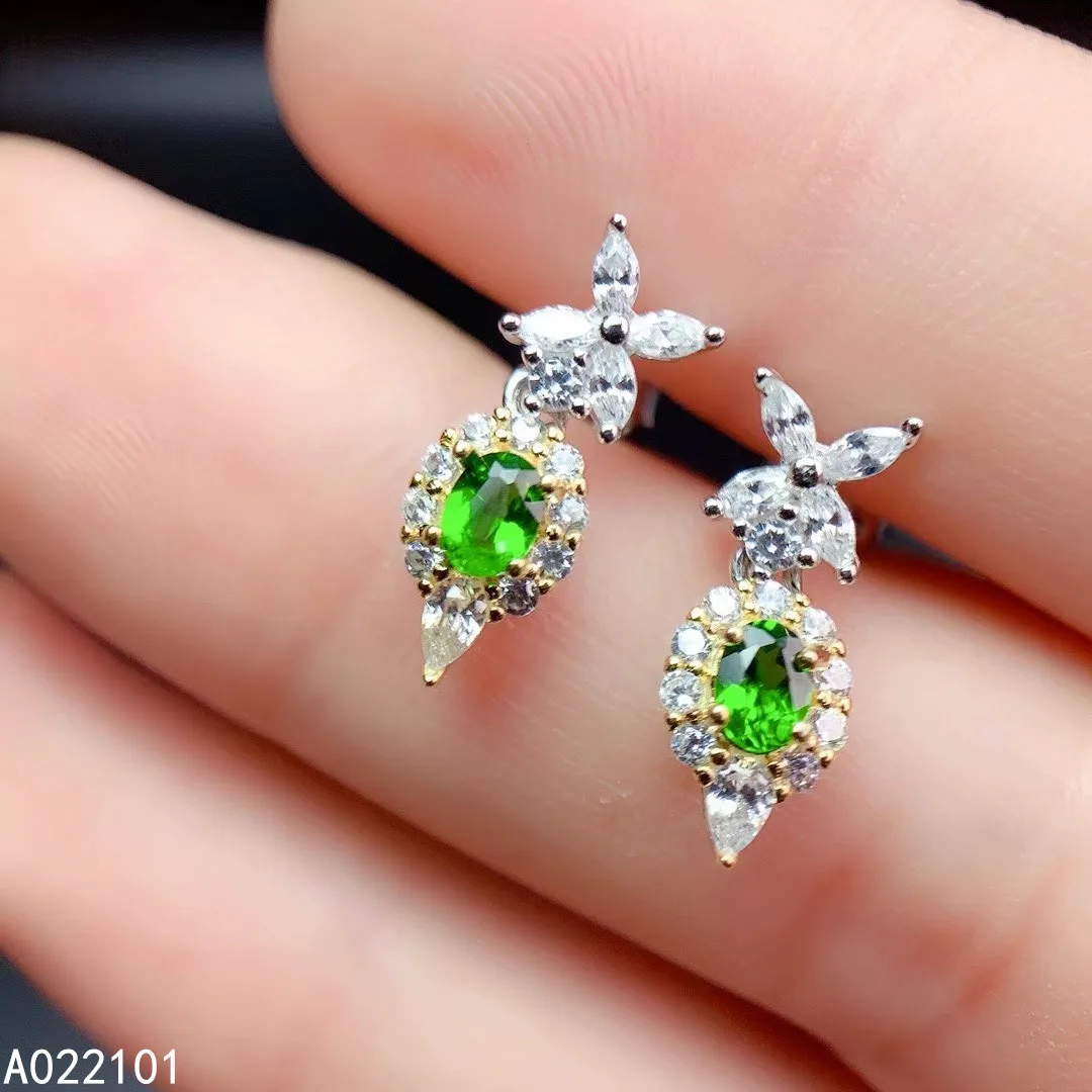 

KJJEAXCMY fine jewelry 925 silver natural Diopside new girl lovely earrings hot selling ear stud support test Chinese style