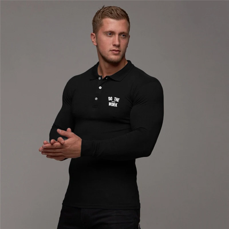 

Polo Shirt Men Autumn New Brand Gym Fitness Mens Sports Long Sleeve Polo Shirts Male Slim Fit Solid Color Workout Poloshirt